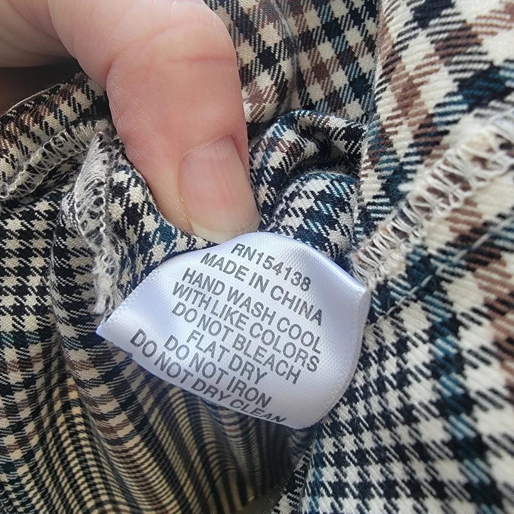 STAUD Plaid Mini Dress Size 8 Glen Check Gray Brown Faux Leather Minimalist Boho - Picture 14 of 16